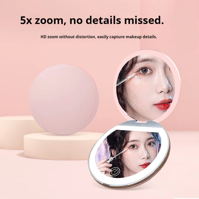 Mini Pocket Double Sided Dressing Mirror Portable Flip LED Cosmetic Mirror