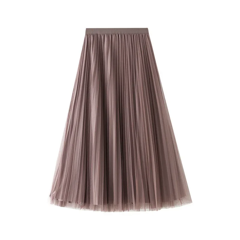 

2024 New Velvet Mesh Half Length Dress for Women Autumn and Winter Mid High Waist Pleated Fashion H990