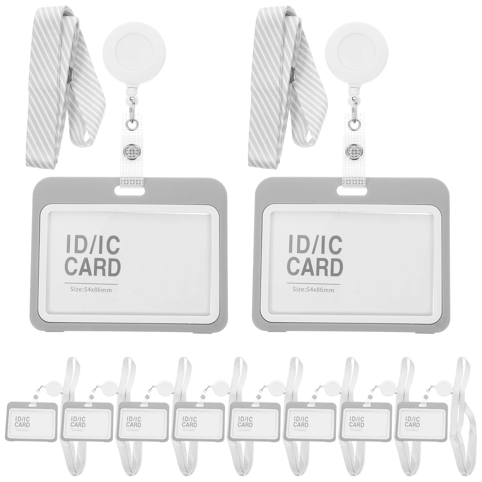 

10 Sets Badge Holder Clear ID Card Sleeve Retractable Lanyard Gray White Cards Protector Material Lightweight
