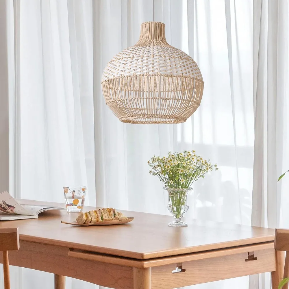 등나무 샹들리에 다이닝 룸 거실 펜던트 조명 Handwovenn 대나무 천장 매달려 전등 샹들리에 35CM