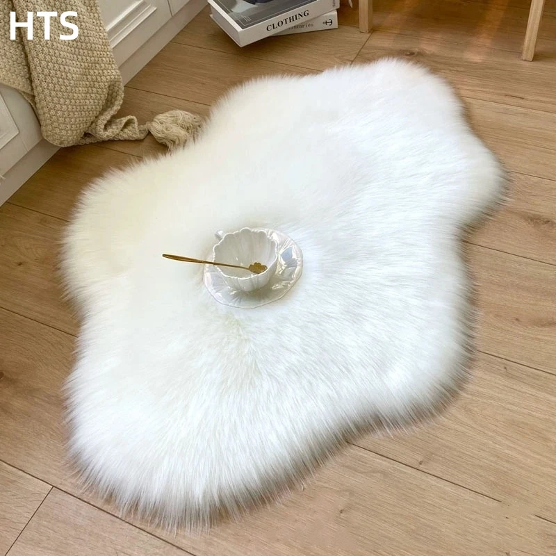 

White Cloud Soft Fluffy Faux Fur Rug Plus for Bedroom Luxury Shaggy Anti-slip Floor Irregular Shape Mat Home Decoration