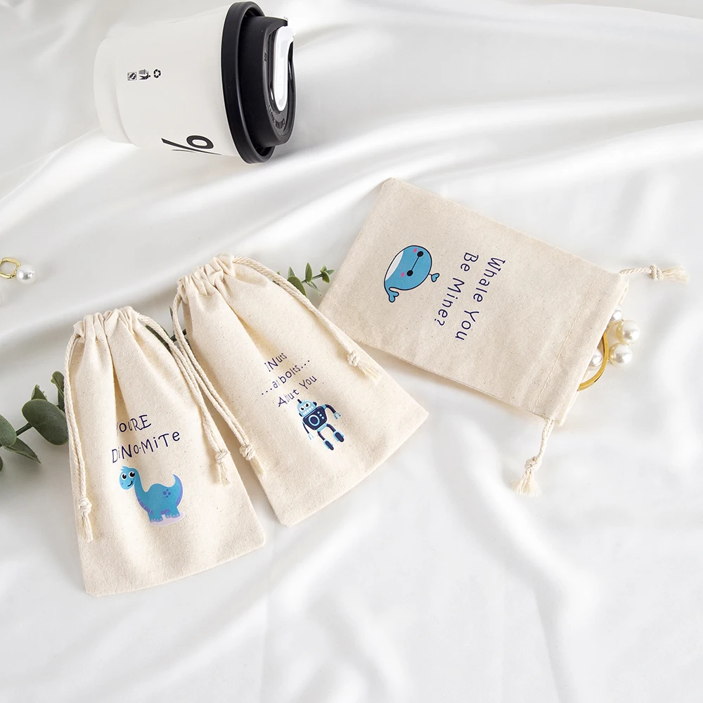 5 Stück Schmuckbeutel mit Kordelzug aus Musselin-Baumwoll-Canvas, Valentinstag-Geschenkbeutel für Süßigkeiten, Geschenke und Leckereien, Tasche für Kinder und Jungen, Partygeschenke – Detail 17