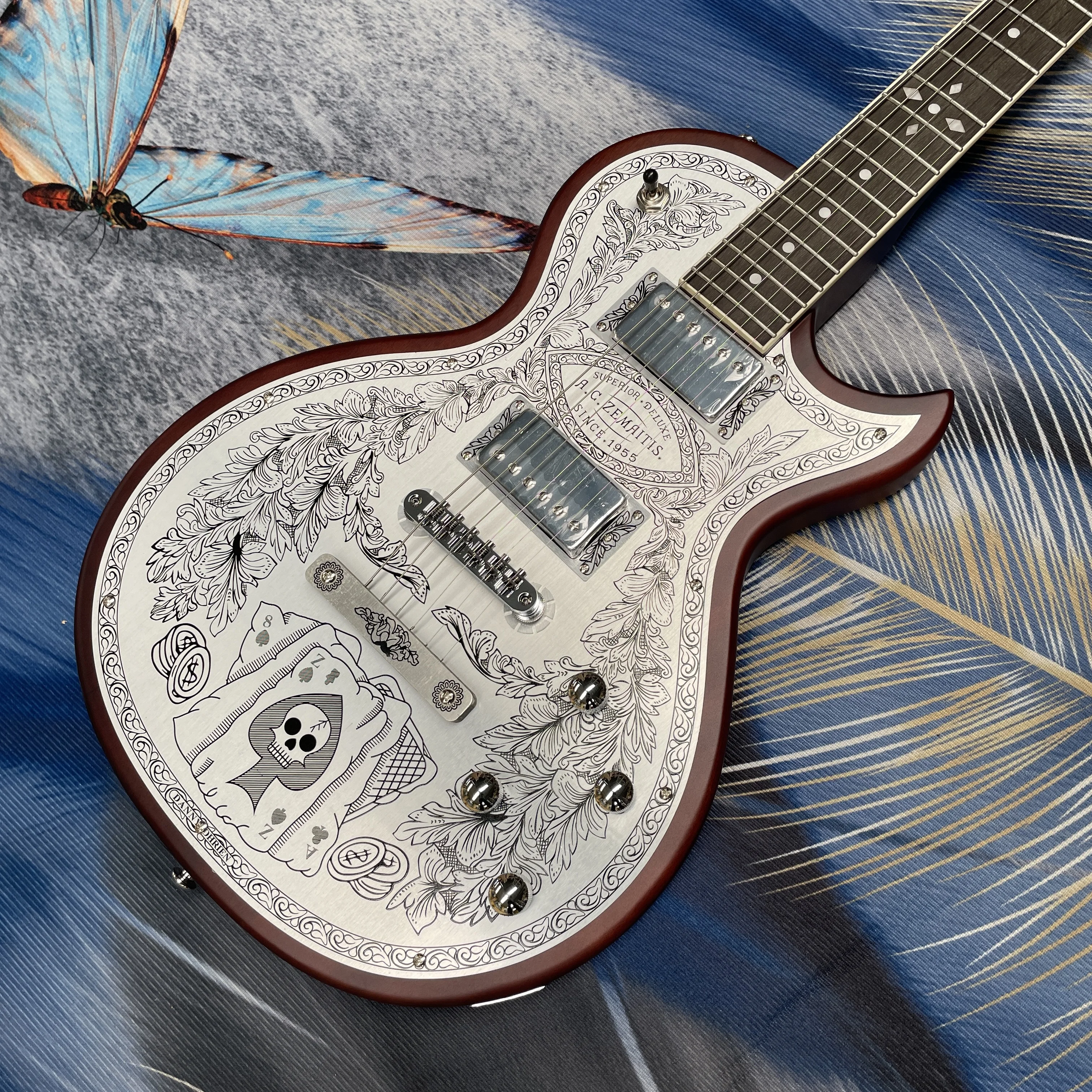 New 6-string electric guitar with embossed inlay top mahogany body, HH pickups guitars ideal for stage performances guitarra