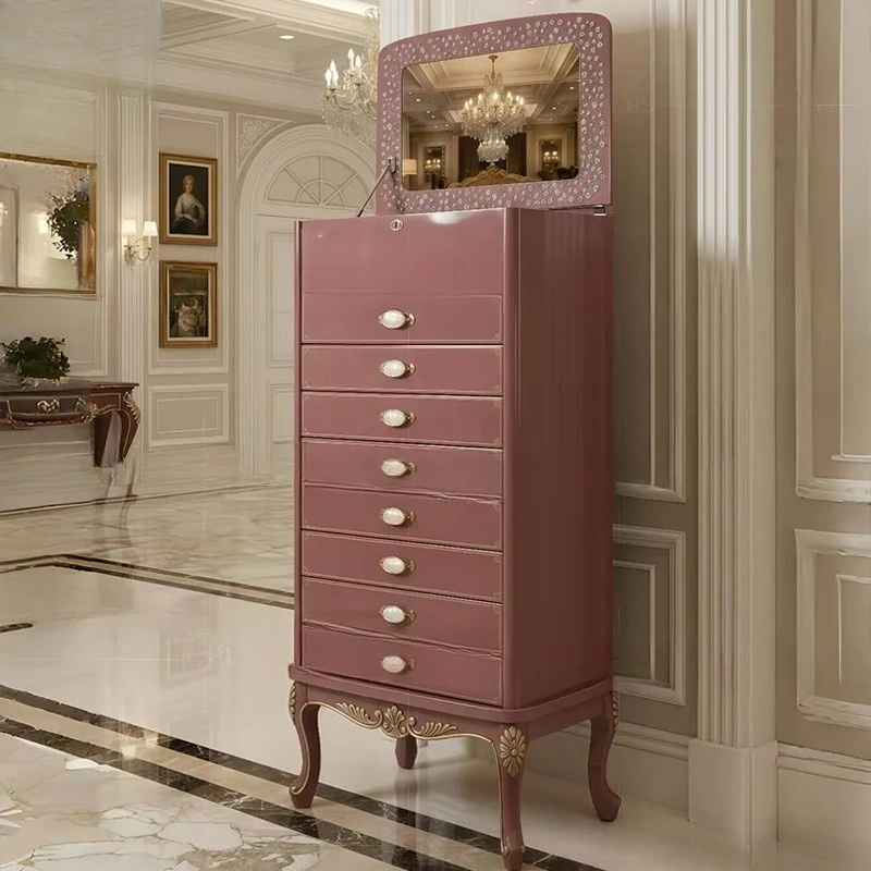 

European classical luxury Swarovski crystal jewelry cabinet villa luxury designer solid wood Yuebei jewelry cabinet
