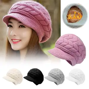 Women's Winter Solid Color Warm Knitting Loose Beret Leisure Ski Cap Korean Version Beret Plus Velvet Thick Knitting Ear Cap