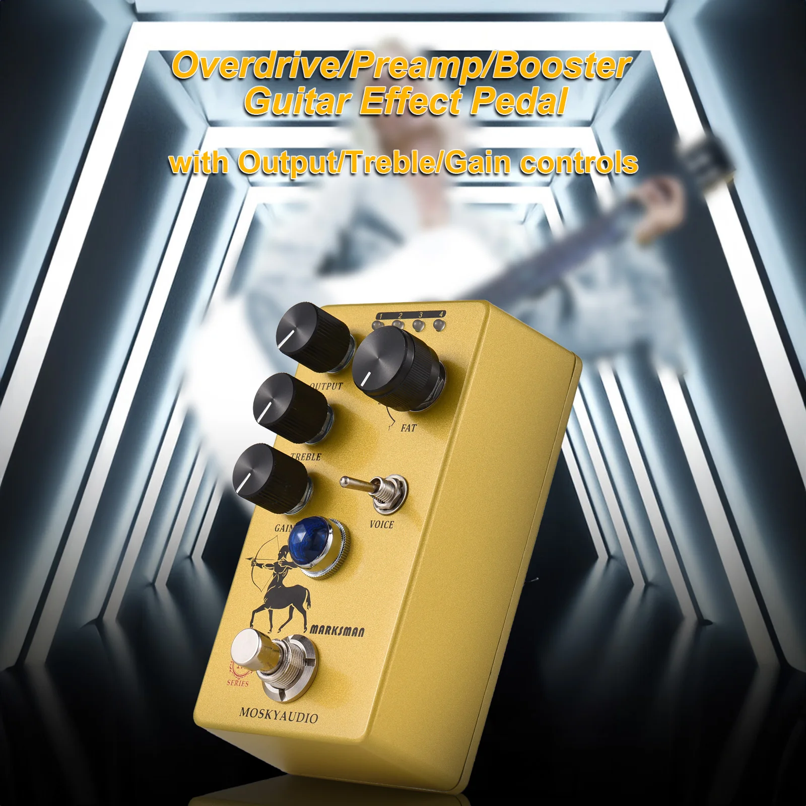 MOSKYAudio Overdrive/Preamp Guitar Effect Pedal 4 Clipping Mode Switch & Output/Treble/Gain Controls Guitar Effect Processor