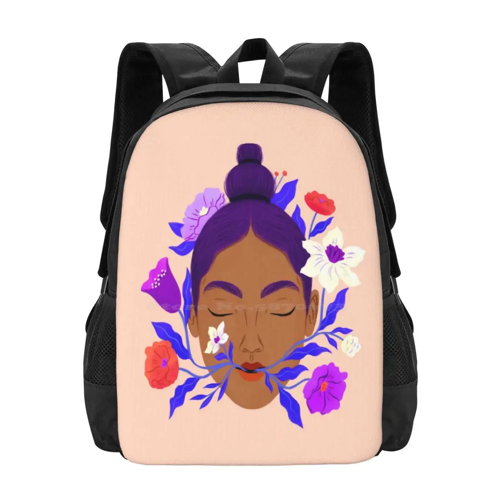 

Own Your Energy Hot Sale Schoolbag Backpack Fashion Bags Peter Brown Flowers Blossoms Plants To Grow Portrait Girl Mrs Pink