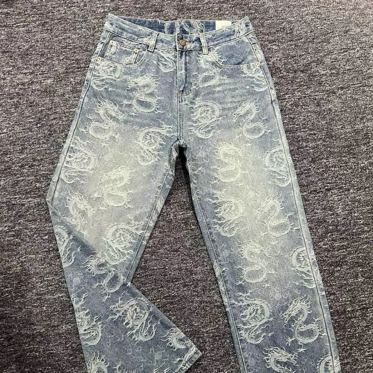 

2025 American Street Washed Retro Denim Trousers High Waist Embroidery Wide Leg Jeans Floor Mopping Straight Pants