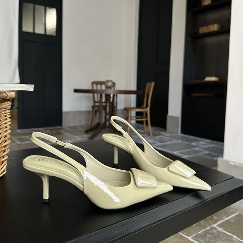 

Luxury Designer Women High Heels Sandals Elegant Pointed Toe Spring Office Lady Shoes Party Dress Fashion Slingback Mules Shoes