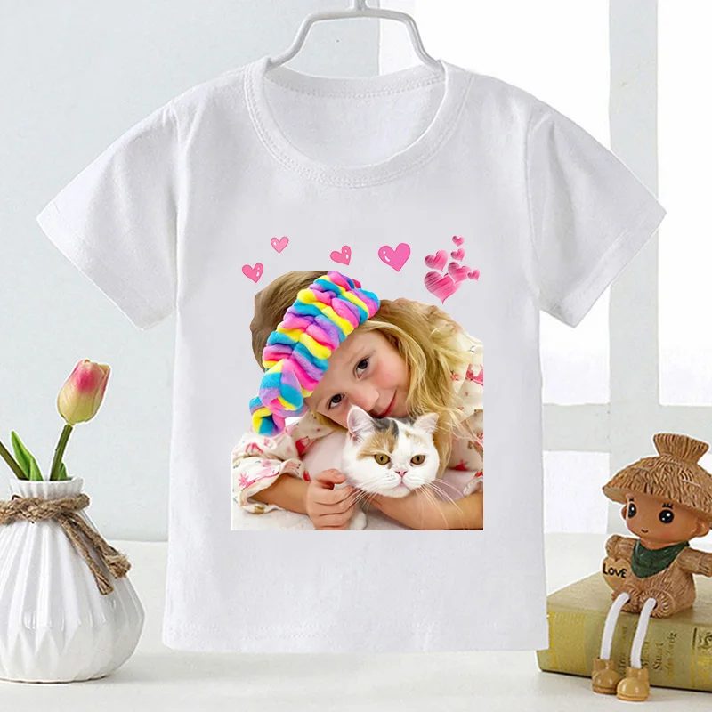 

Hot Sale Kawaii Like Nastya Love Cat Print Kids T shirt Girls New Summer Tops Baby Boys Clothes Children Short Sleeve T-shirts