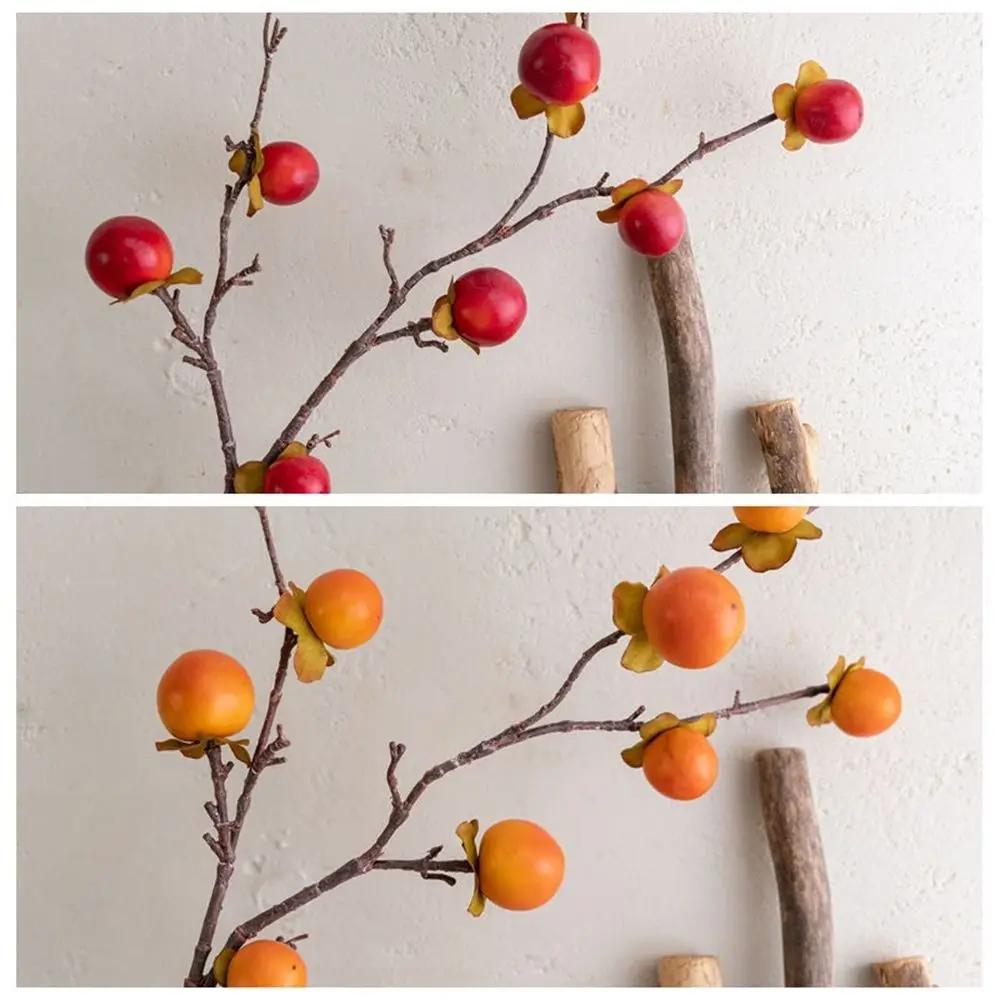 8-Fruit Artificial Persimmon Branches Realistic Handmade Simulation Persimmon Fruit Plastic Elegant Fake Plants