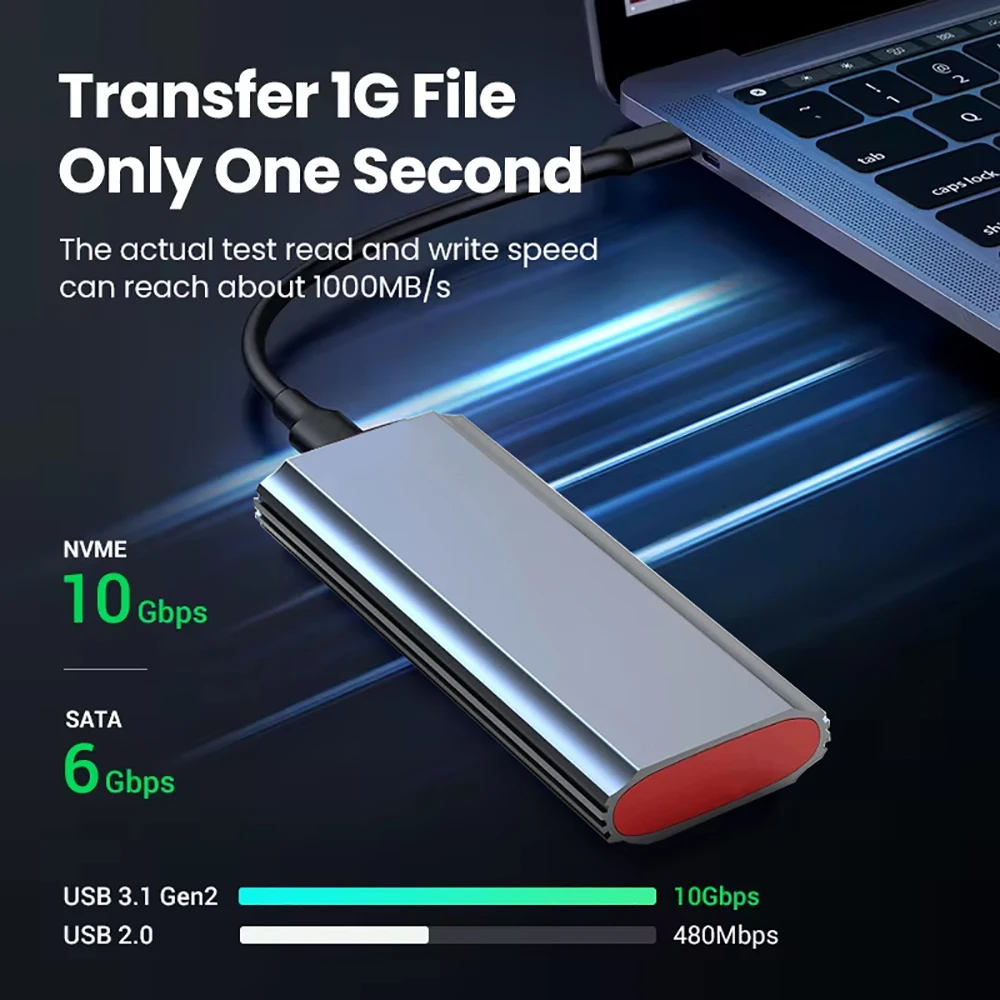 10Gbps M.2 Hard Disk Enclosure Dual Protocol NVME/NGFF SATA SSD External Adapter Type-C 3.1 Aluminium Alloy M2 SSD Box Tool Free