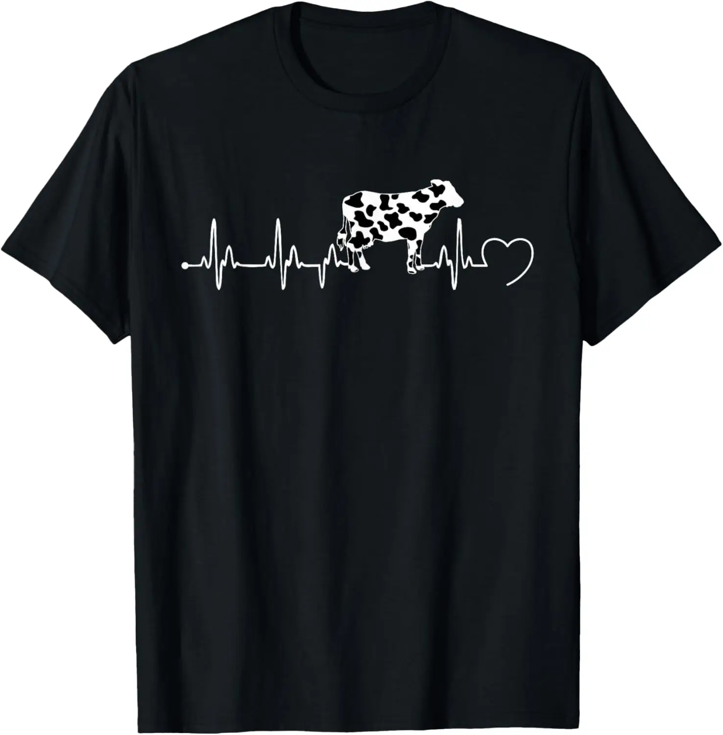 

Cow Heartbeat EKG Line Cow Lover Graphic Tee Breathable Short Sleeve T-Shirt