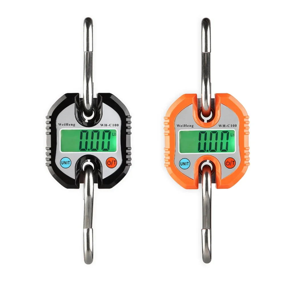 150kg/50g Mini Crane Scale Portable Digital Stainless Steel Hook Hanging Scale Loop Weighing Balance Green LCD Backlight WHC-100