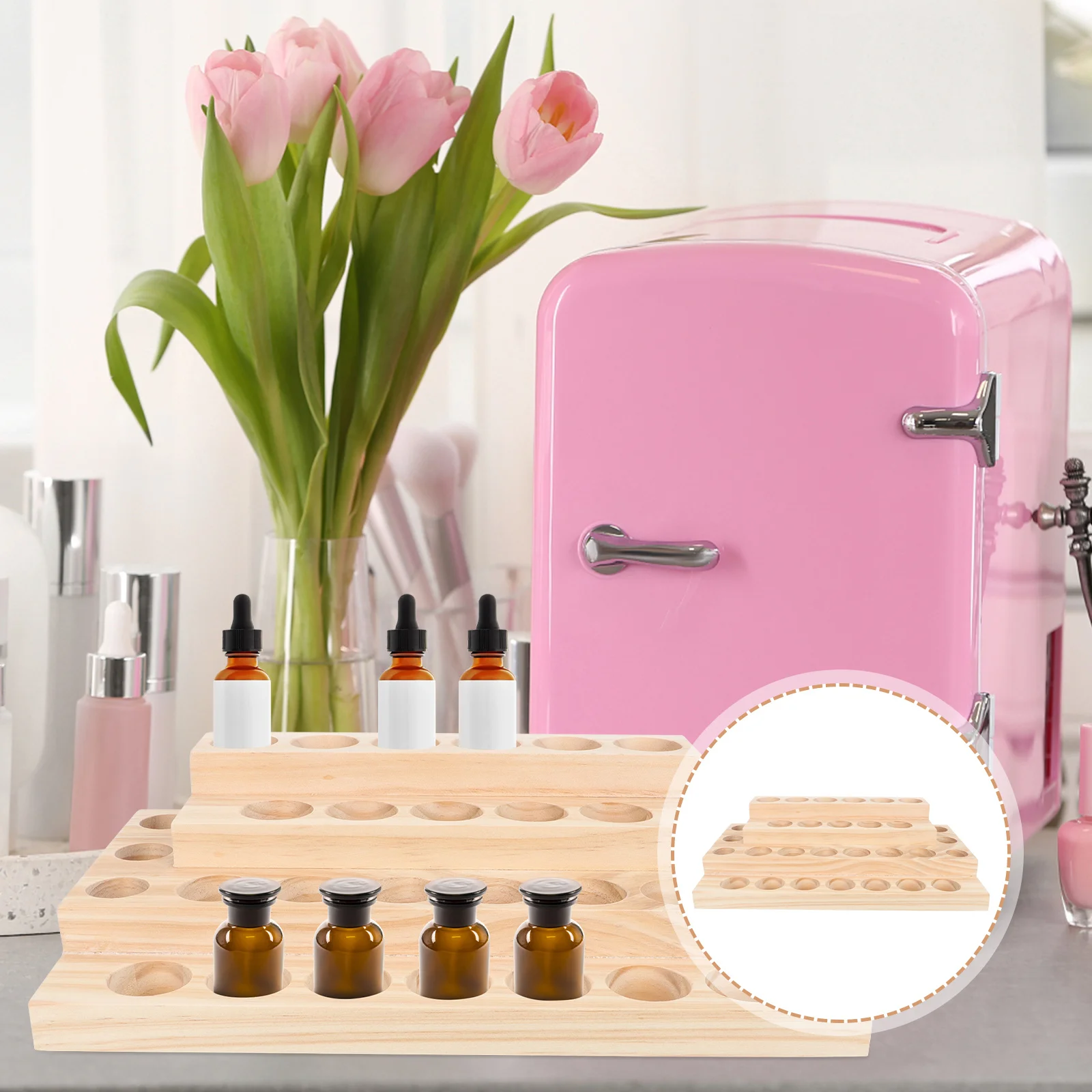 

1pcs 4 Layers Essential Oil Storage Box Wooden Bottle Organizer Display Rack For Desk Home Decorative Holder Wood Case
