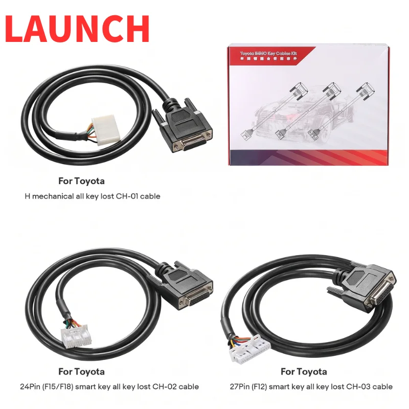 LAUNCH for Toyota IMMO Key Cable Adapter Kit CH-01 H Cable CH-02 24Pin CH-03 27Pin for All Keys Lost Compatible with X431 IMMO