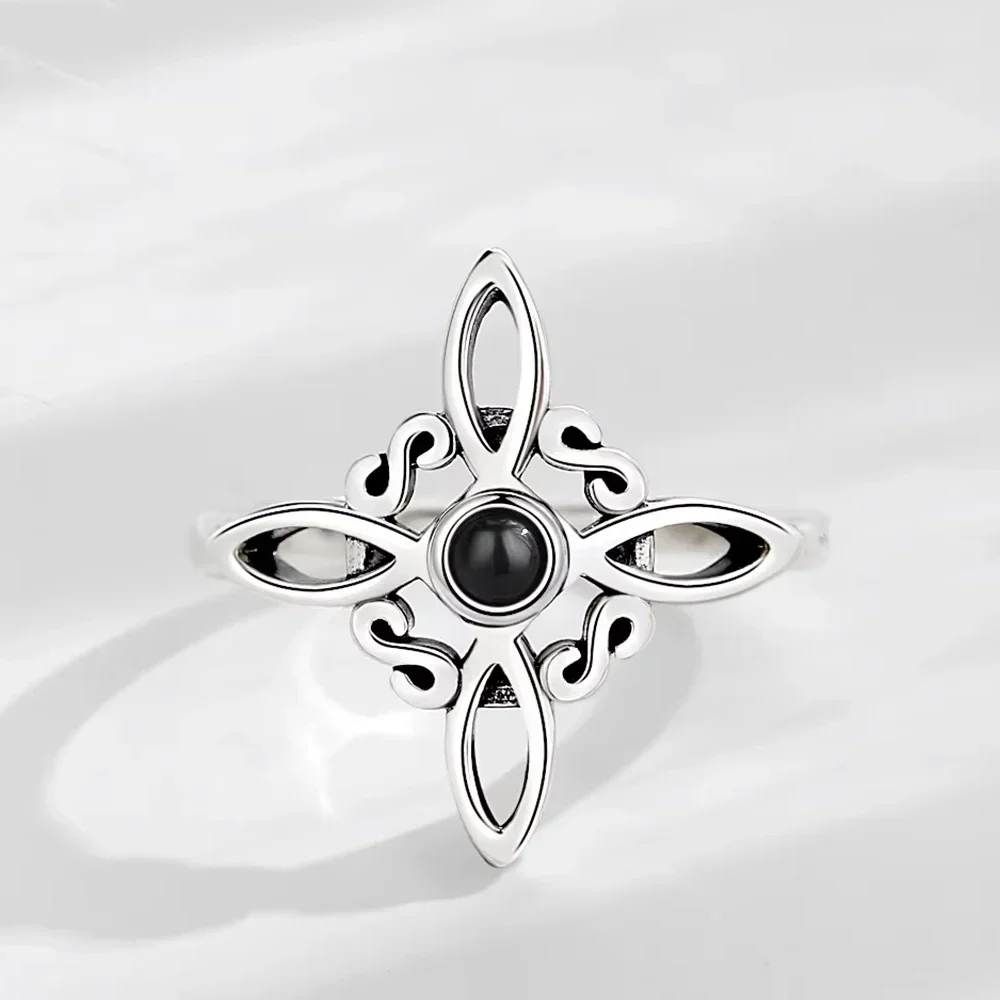New European and American Gild Witches Knot Rings for Women Exquisite Obsidian Irish Celtic Knot Rings Witchcraft Jewelry Gift