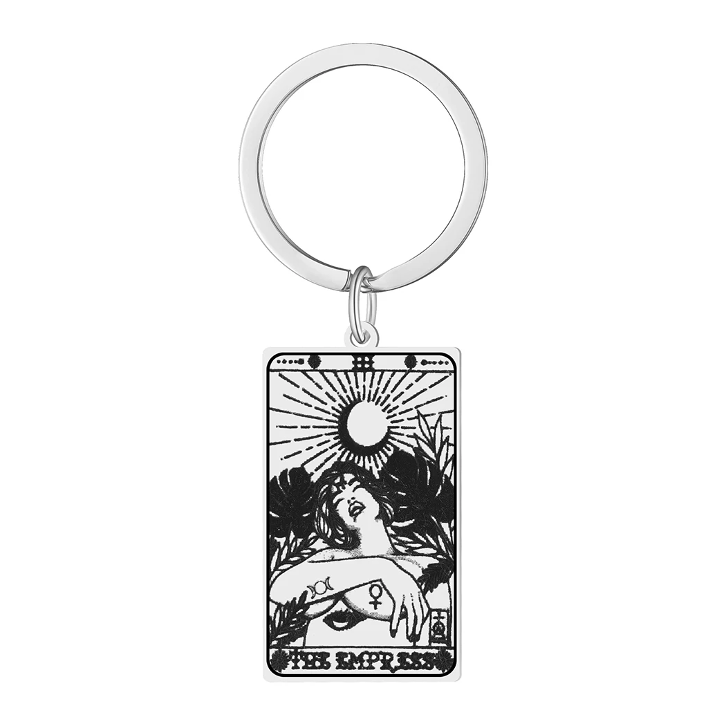 Nedar Stainless Steel Tarot Card Key Chain Major Arcana Pagan Key Chain Amulet Spiritual Jewelry Accessories Gift Sun Keyring