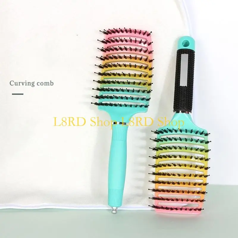 

L8RD Щетка для волос из кабаньей щетины Изогнутая вентилируемая щетка для распутывания волос большого размера для женщин