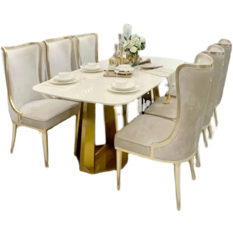 

Light luxury dining table and chairs round combination American postmodern light luxury dining table