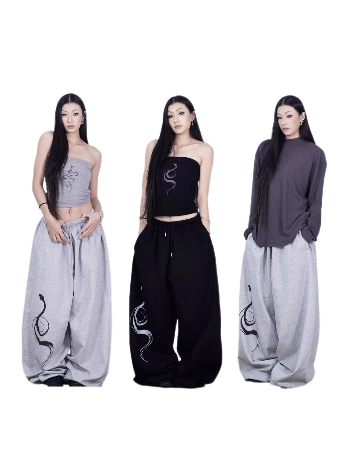 

Loose American Jazz Street Dance Loose Long Pants Breathable Wide Leg Pants Ink Snake Print Casual Straight Leg Pants