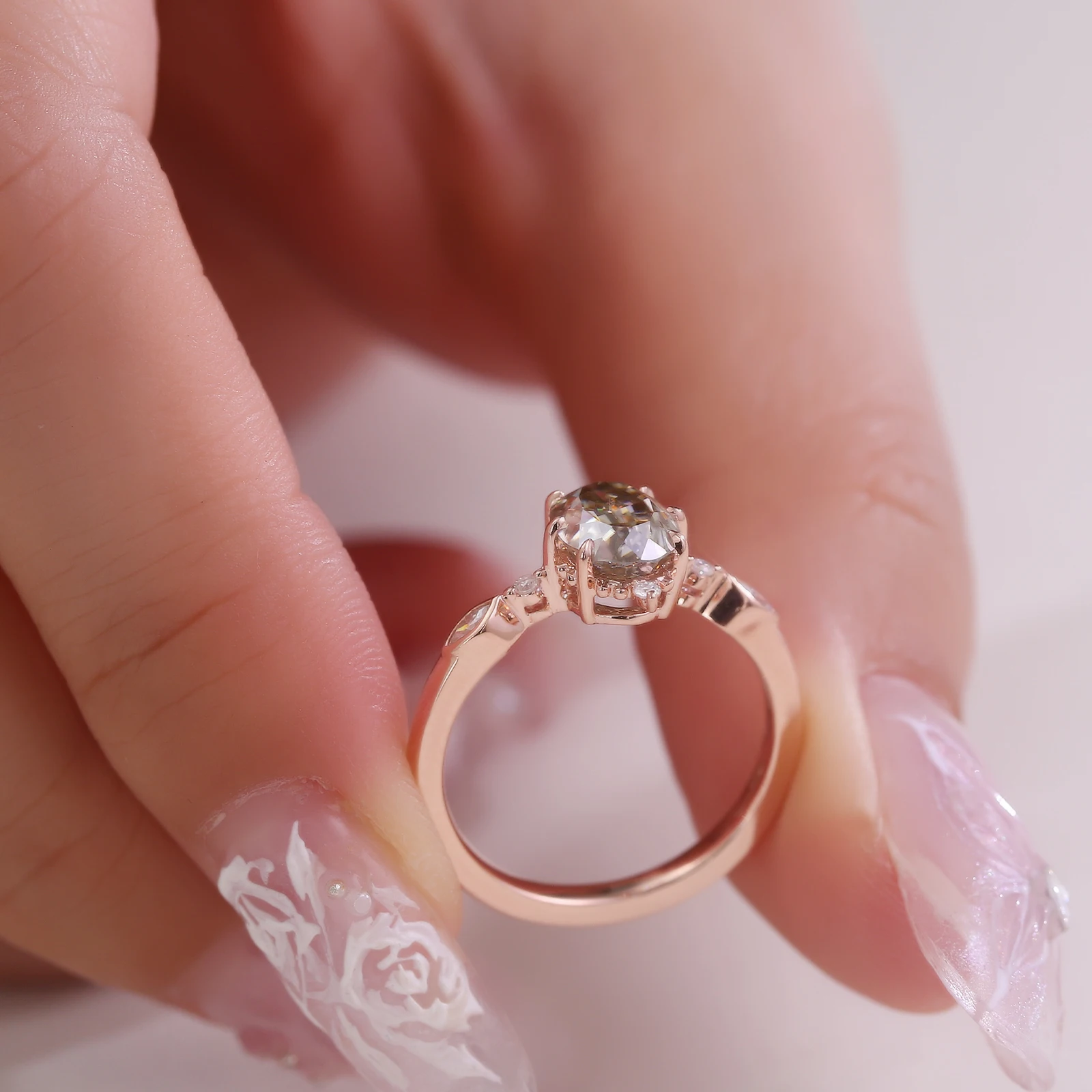 Provence Luxury wedding band 10K Solid Gold Oval cut Lab Gemstones Ring DEF/VS Lab Diamonds Engagement Band Personalized Custom