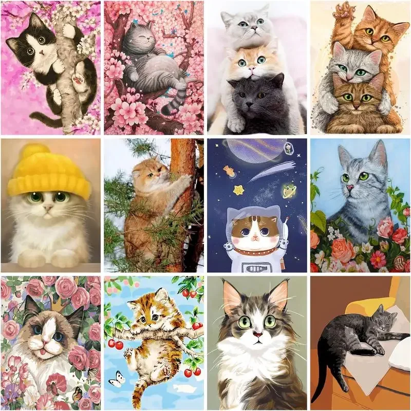 

714340 Painting By Numbers Cute Cat Animal Acrylic Drawing On Canvas Picture Handpainted For Adults Kits Home Decor Diy