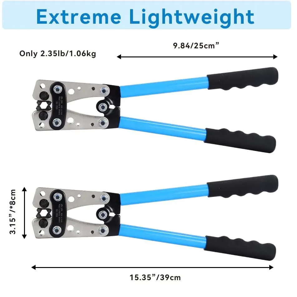 Battery Cable Lug Crimping Tool 10-1 AWG with 60Pcs Copper Ring Terminals 8 Sizes Cable Lugs Set, Heavy Duty Wire Crimper