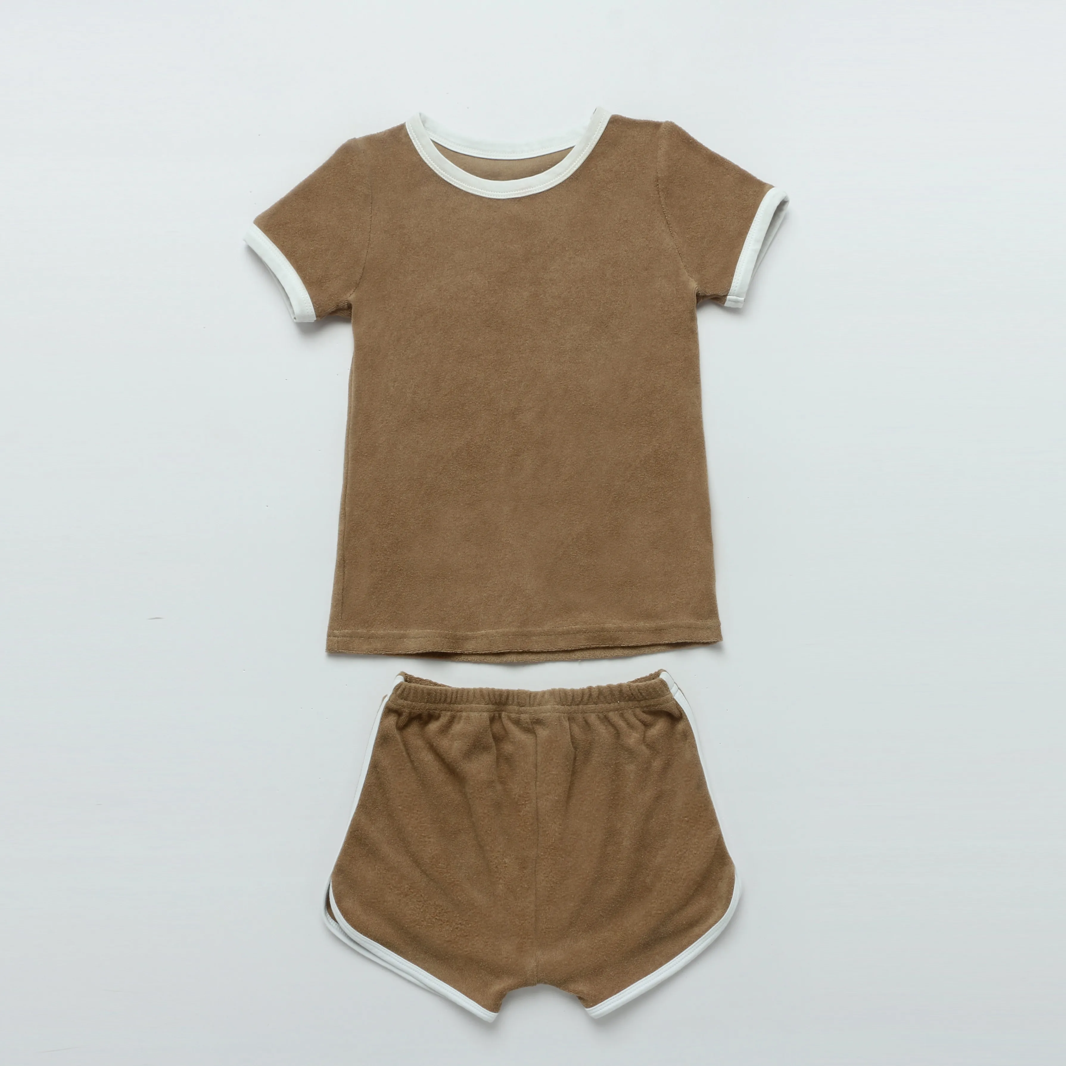 HITOMAGIC 2022 New Girls Terry Set Dress Clothes Boys Toddler Clothing Shorts For Summer Children Kids Dress Brown Hot Sale