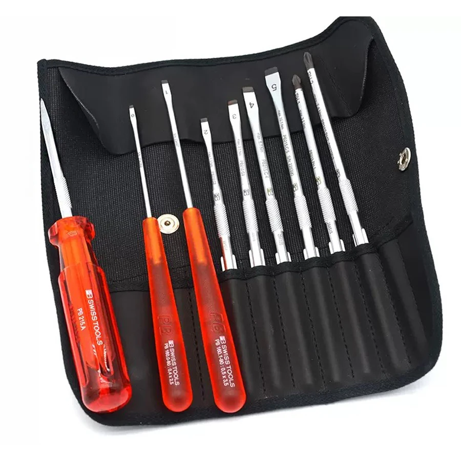 PB SWISS Tools PB 215.ind Roll-up Case Screwdriver Sets(10pcs) include 1 screwdriver handle two screwdrivers 7 screwdriver bits