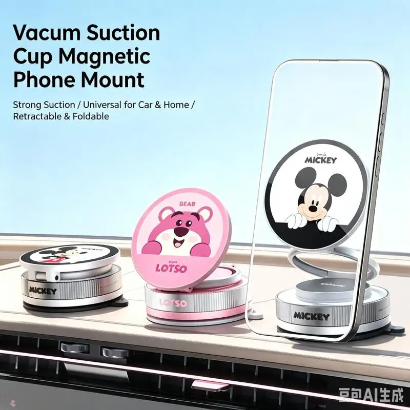 Genuine Disney Magnetic Car Phone Holder Mickey Lotso New Vacuum Adsorption Car Navigation Special Suction Cup Phone Holder