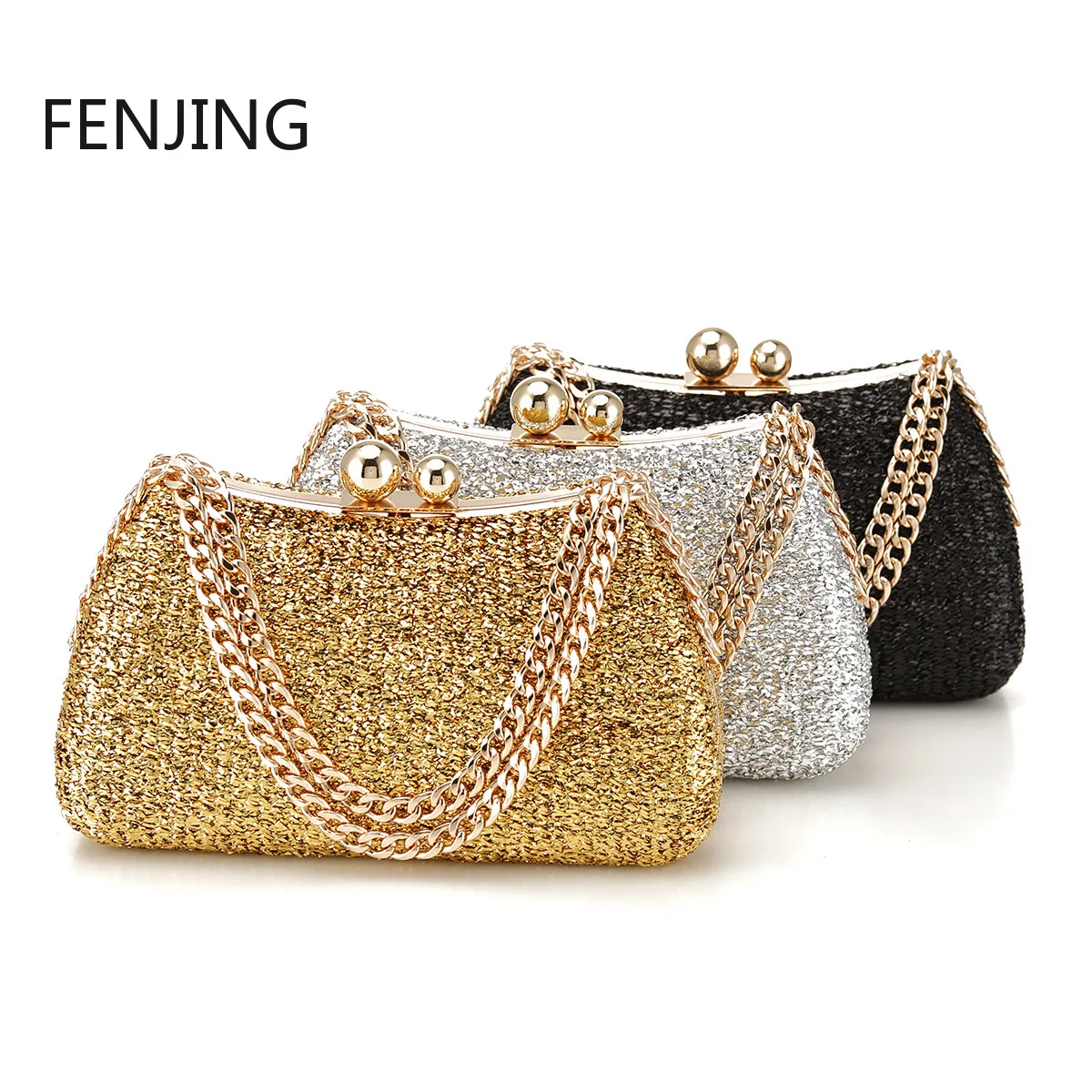 Glitter Gold Sequined Evening Bags Chain Handbags Luxury Designer Bolso Mujer Pillow Banquet Party Dinner Clutch Shoulder Bags