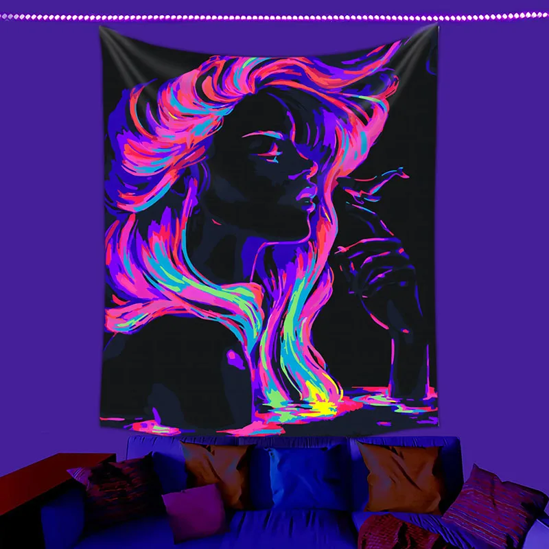 Printing Night Fluorescent Neon Tapestry Bright Mandala Wall Hanging Covering Cloth Gradient Graffiti Cyberpunk Bed Background