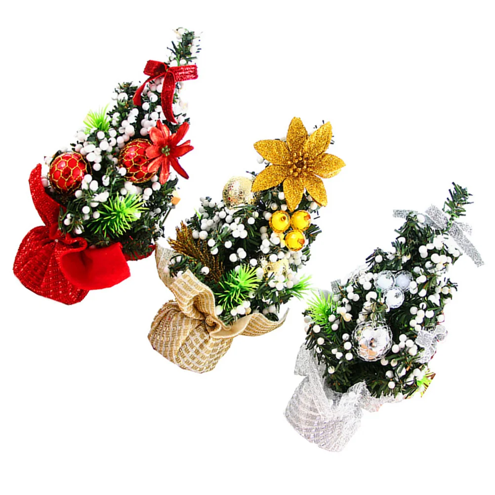 

3Pcs Mini Xmas Tree Desktop Decor Small Christmas Tree Ornament Party Decoration Xmas Ornaments Home Office Christmas Trees