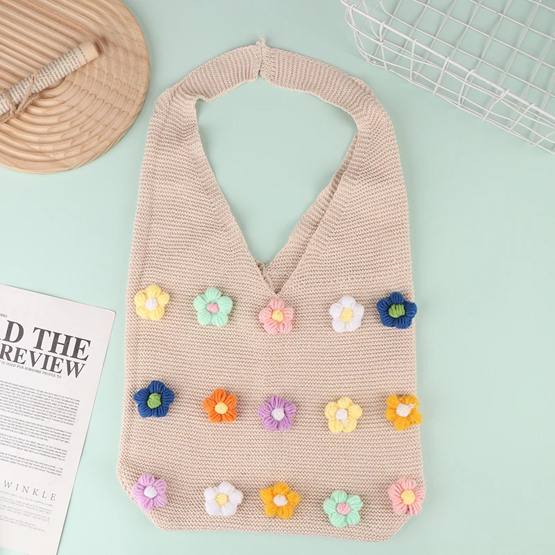 

Large Capacity Shoulder Bag Crochet Bag Knitted Flower Women Casual Tote Bag Armpit Bag for Beach Summer Shopping ﻿