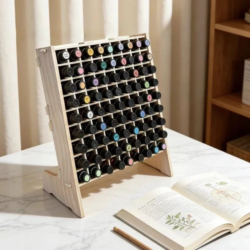for 81 Grid 15ml Essential Oil Storage Display Rack Wooden Desktop Organizer Standing Aromatherapy Box with Compartments