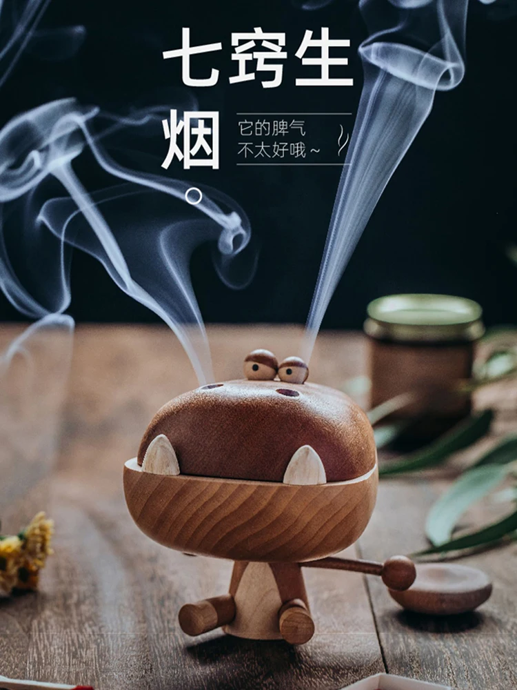 

Solid wood incense burner desktop ornament householdChinese incense box creative gift cartoon modeling suitable for study office