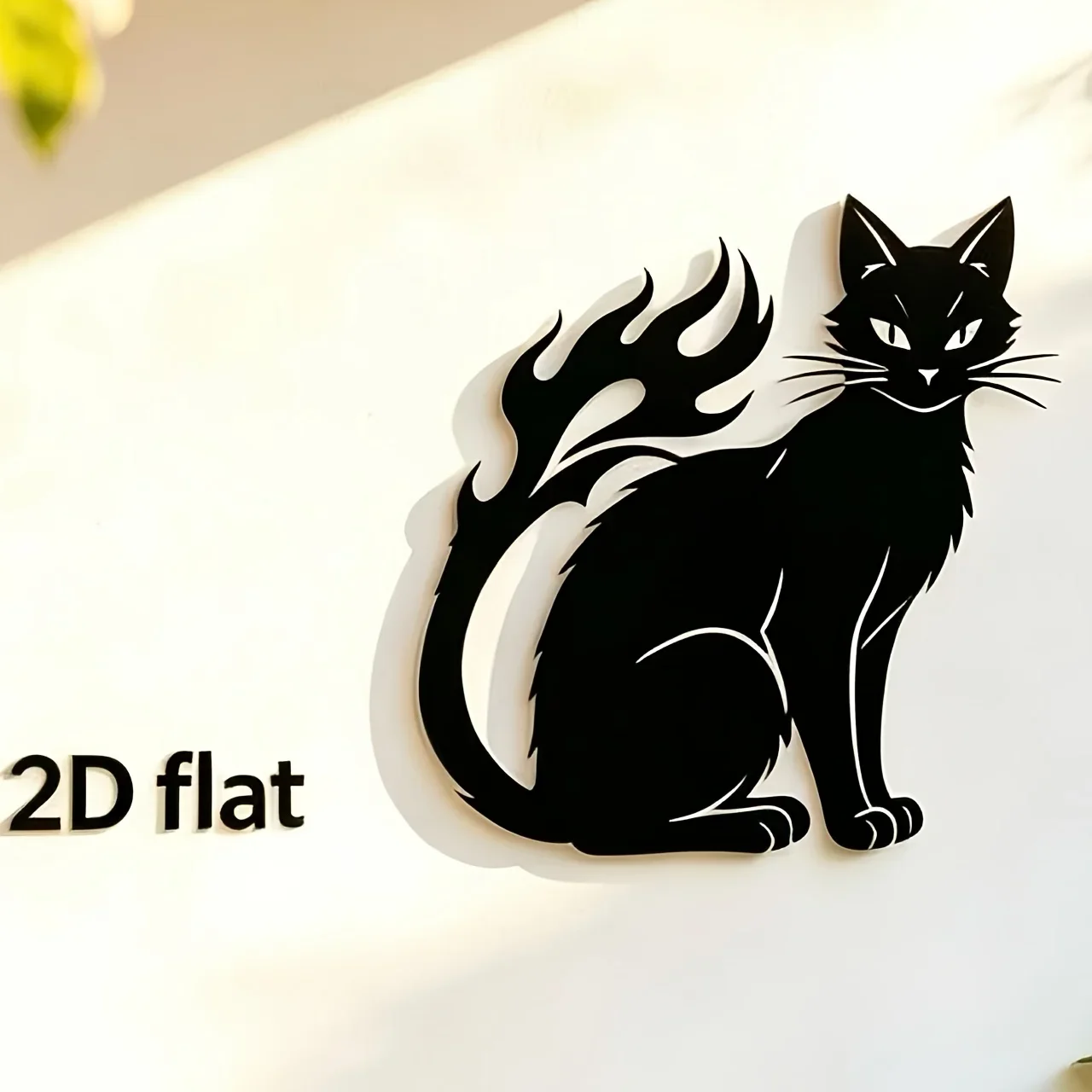 CIFbuy 2D Metal Wall Art Fiery Tailed Civet Black Cat Silhouette Hollow Iron Plaque for Living Room Indoor Outdoor Home Decor