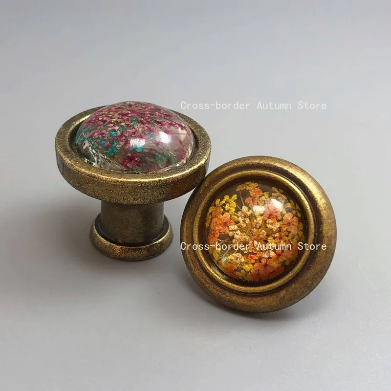 Cabinet door handle, European and American pastoral trench coat cabinet, drawer surface mounted single hole dried flower handle