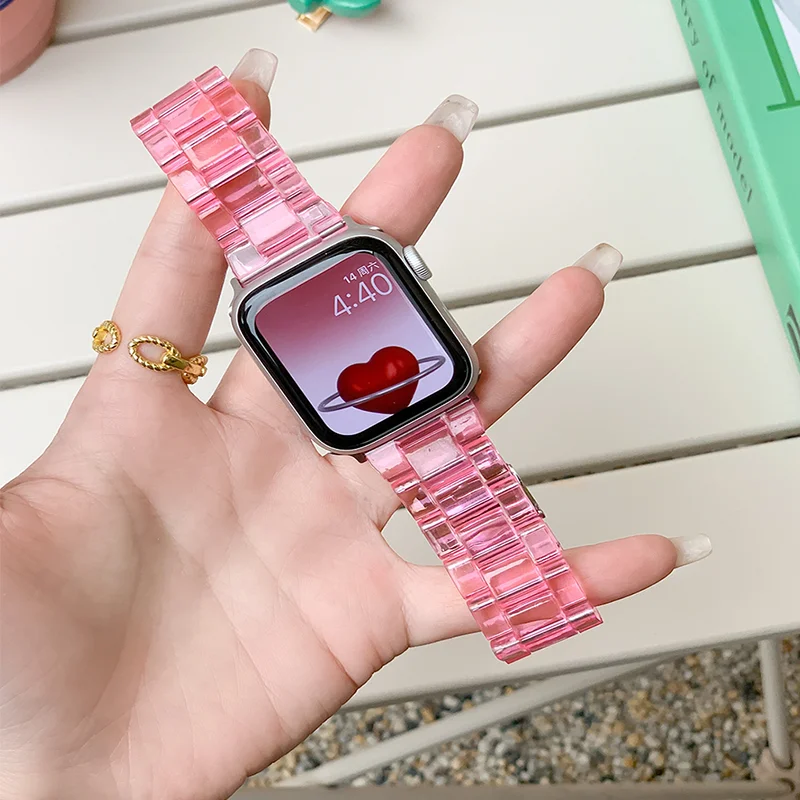 Transparent Resin Strap For apple watch band 42mm 40mm Correa 44mm 38mm Clear Steel Bracelet iwatch Series 8 7 6 4 SE 41mm 45mm