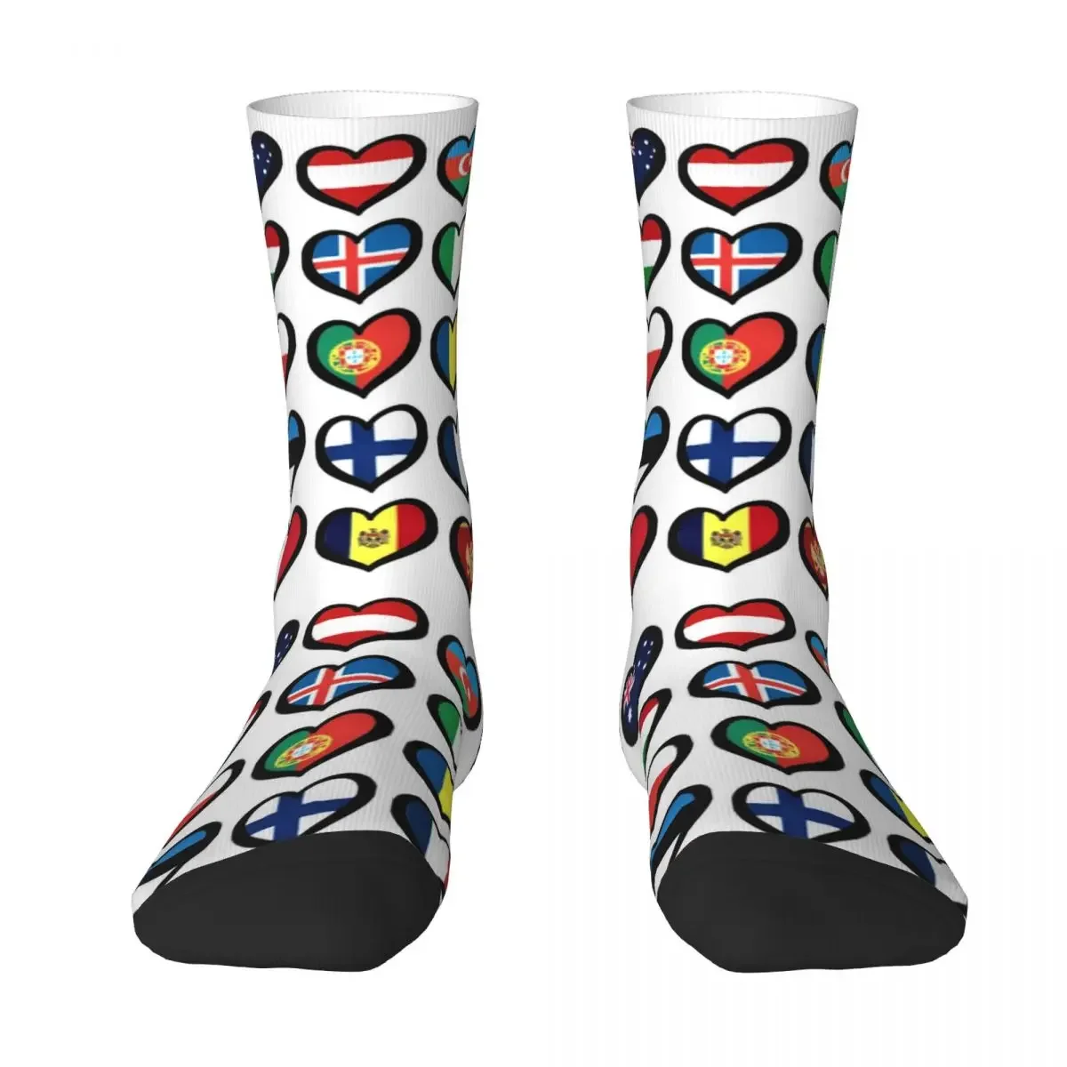 

Eurovision Song Contest Flags Hearts Socks Harajuku Soft Stockings All Season Long Socks Accessories for Unisex Birthday Present