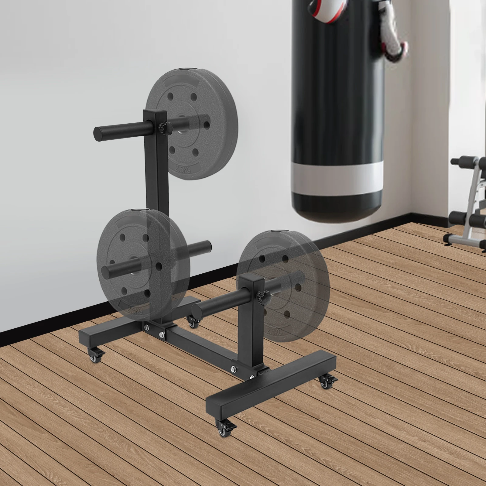 Weight Plate Rack Tree 1102lbs, Weight Plate Storage with 4 Locking Wheels, 6-Post Weight Tree Rack for Home Gym
