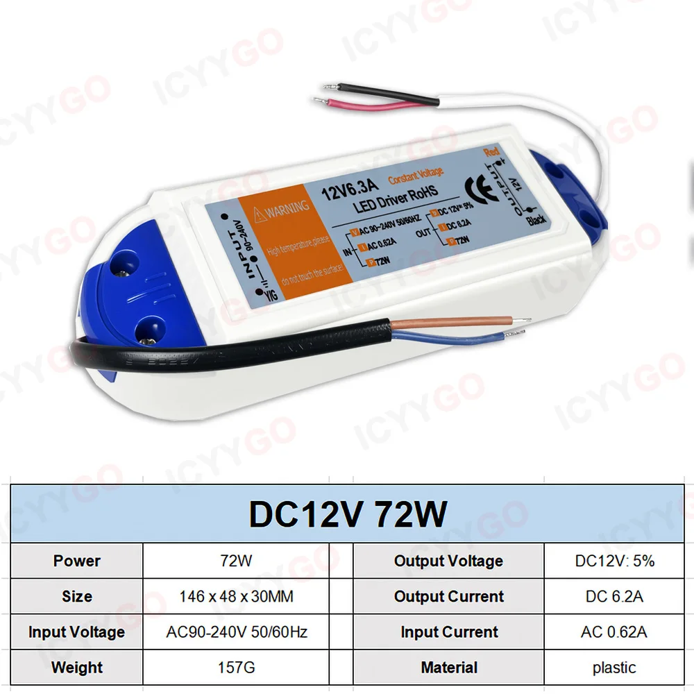 DC12V LED Driver AC 110V/220V to DC 12V Power Supply Suitable For 18W 28W 48W 72W And 100W LED Strips LED Driver Transformer