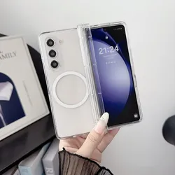For Samsung Galaxy Z Fold 3 4 5 6 Magsafe Case Transparent Hinge Folding Shockproof Wireless Charging Magnetic Cover Accessories
