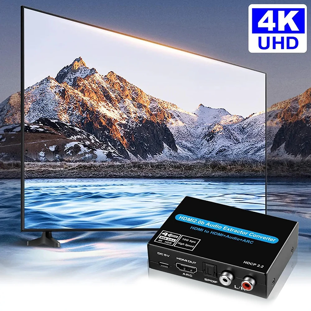 Ekstraktor audio 2.0 zgodny z HDMI 4K 60Hz Obsługa 5.1-kanałowego przełącznika audio ARC HD2.0b z audio toslink stereo Do Apple TV PS4