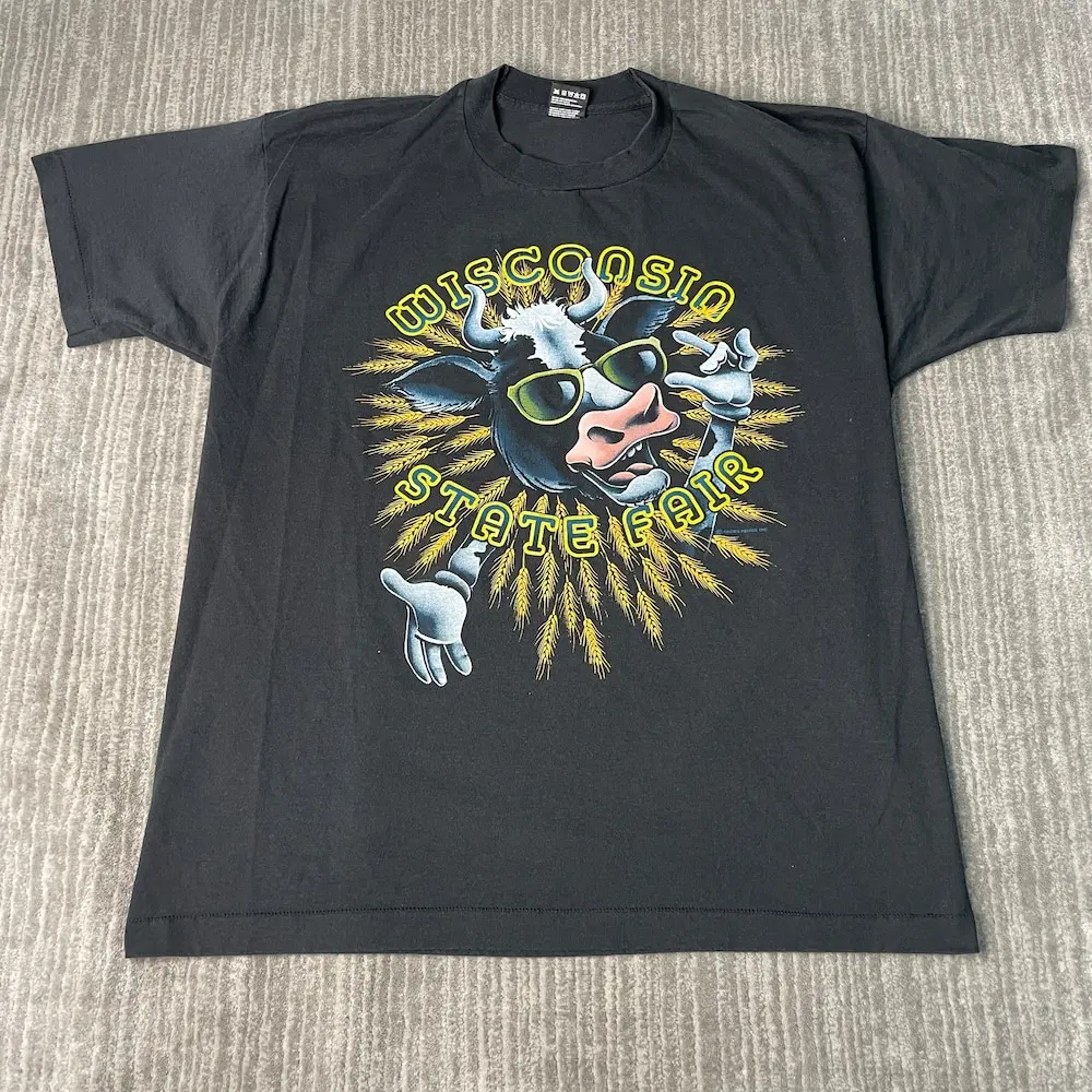 Camiseta Vintage de los 90 para hombre, camisa negra con cabeza de queso, Animal de vaca divertido hecho en Estados Unidos, Extra grande