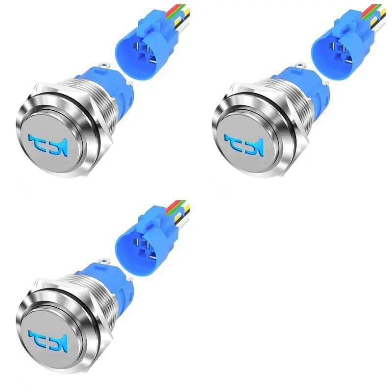 3Pcs 16MM Horn Switch Marine Horn Button Switch 12V Waterproof Metal Air Horn Push Button For Auto Train Boat