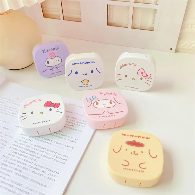 Kawaii Sanrio My Melody Cinnamonroll Kuromi Cartoon custodia per lenti a contatto occhi Kit da viaggio supporto contenitore contenitore scatola di