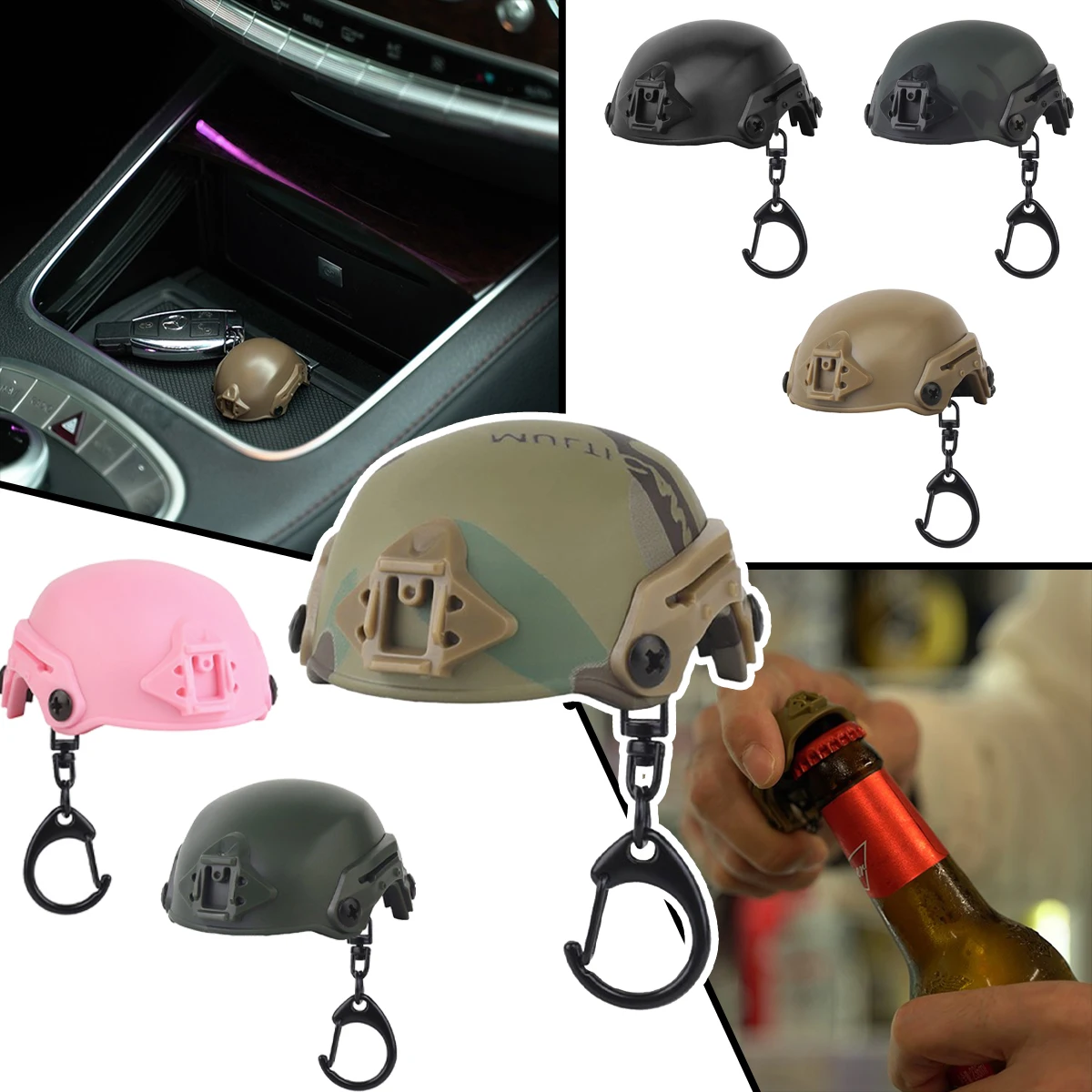 MK Tactical Helmet Model Appearance Keychain Beer Bottle Opener Suitable for Backpack/bag and Key Decorative Pendant