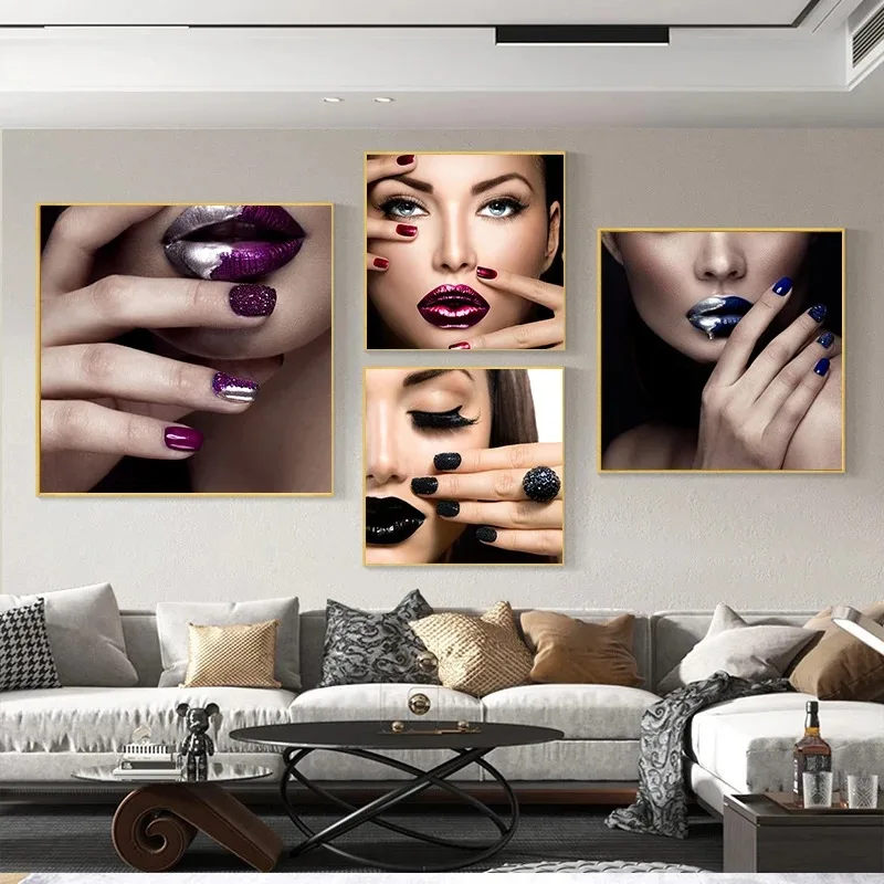 Modern Nails Makeup Manicure Canvas Painting Beautiful Girl Nail Art Posters Prints Nail Salon Beauty Room Wall Decor No Frame